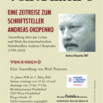 Einladungskarte Ausstellung Andreas Okopenko von Wolf Peterson im Bezirksmuseum Floridsdorf Wien 2026